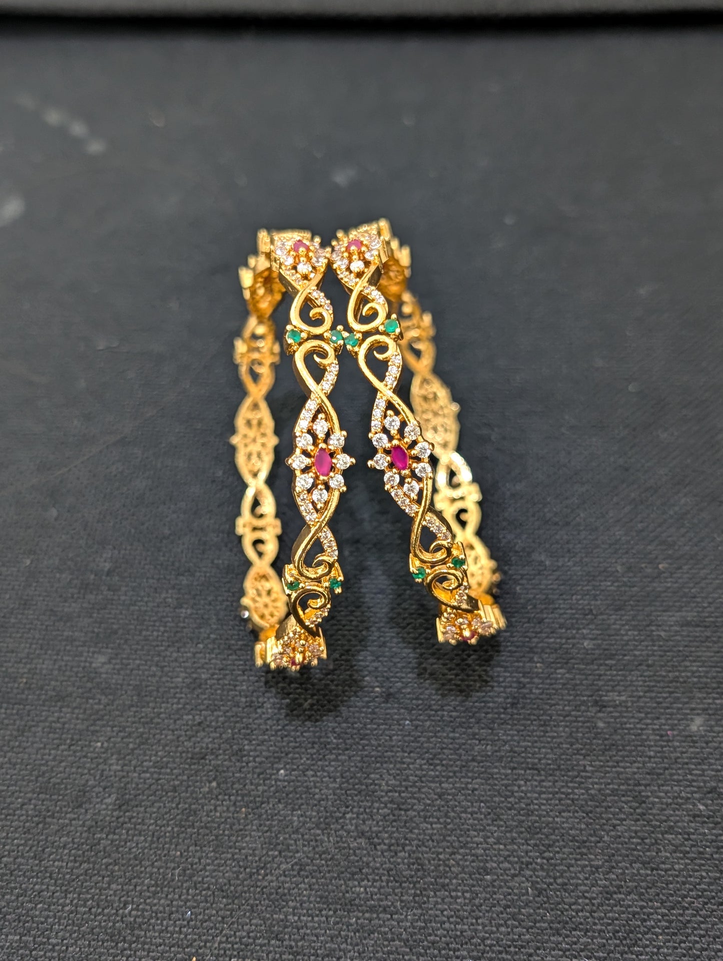 Curvy CZ one gram gold polished bangles