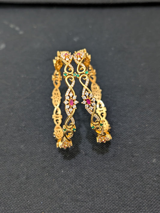 Curvy CZ one gram gold polished bangles