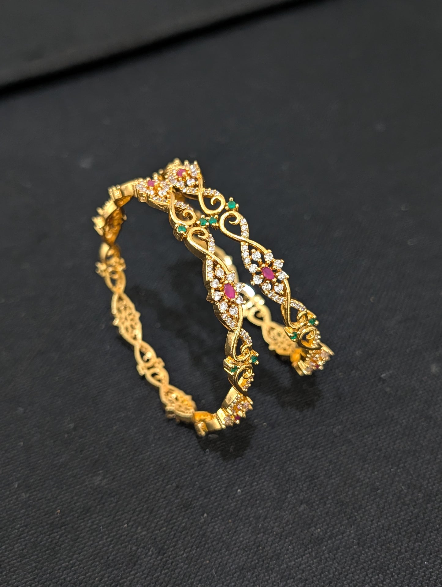 Curvy CZ one gram gold polished bangles