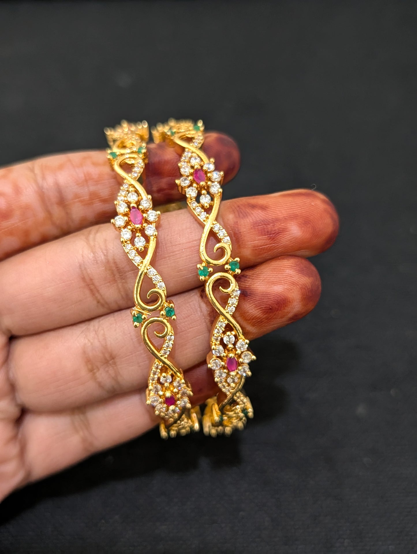 Curvy CZ one gram gold polished bangles