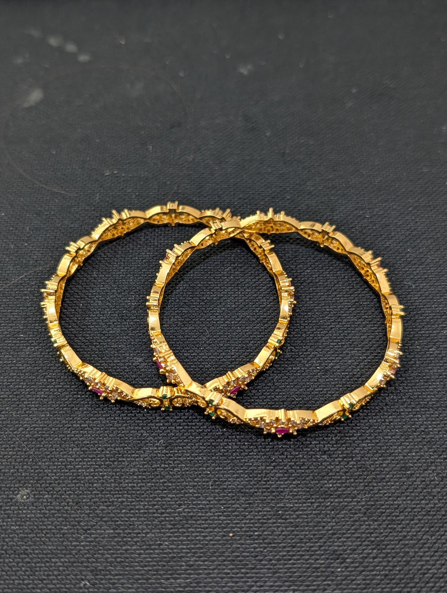 Curvy CZ one gram gold polished bangles