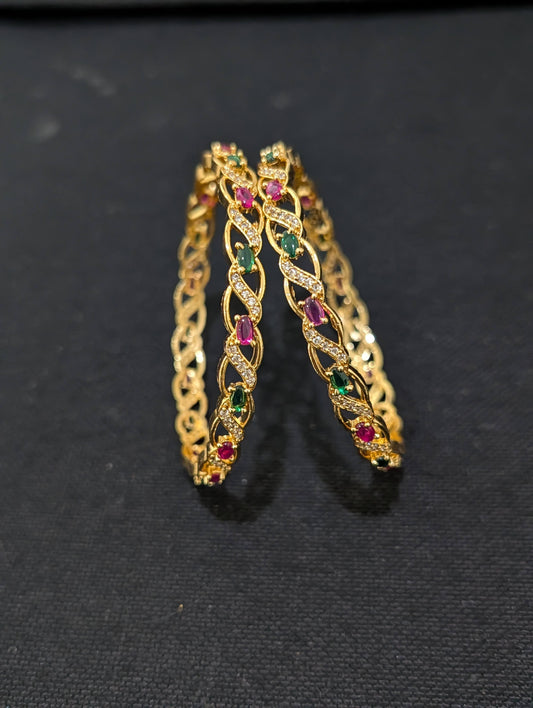 Swirl CZ one gram gold polished bangles