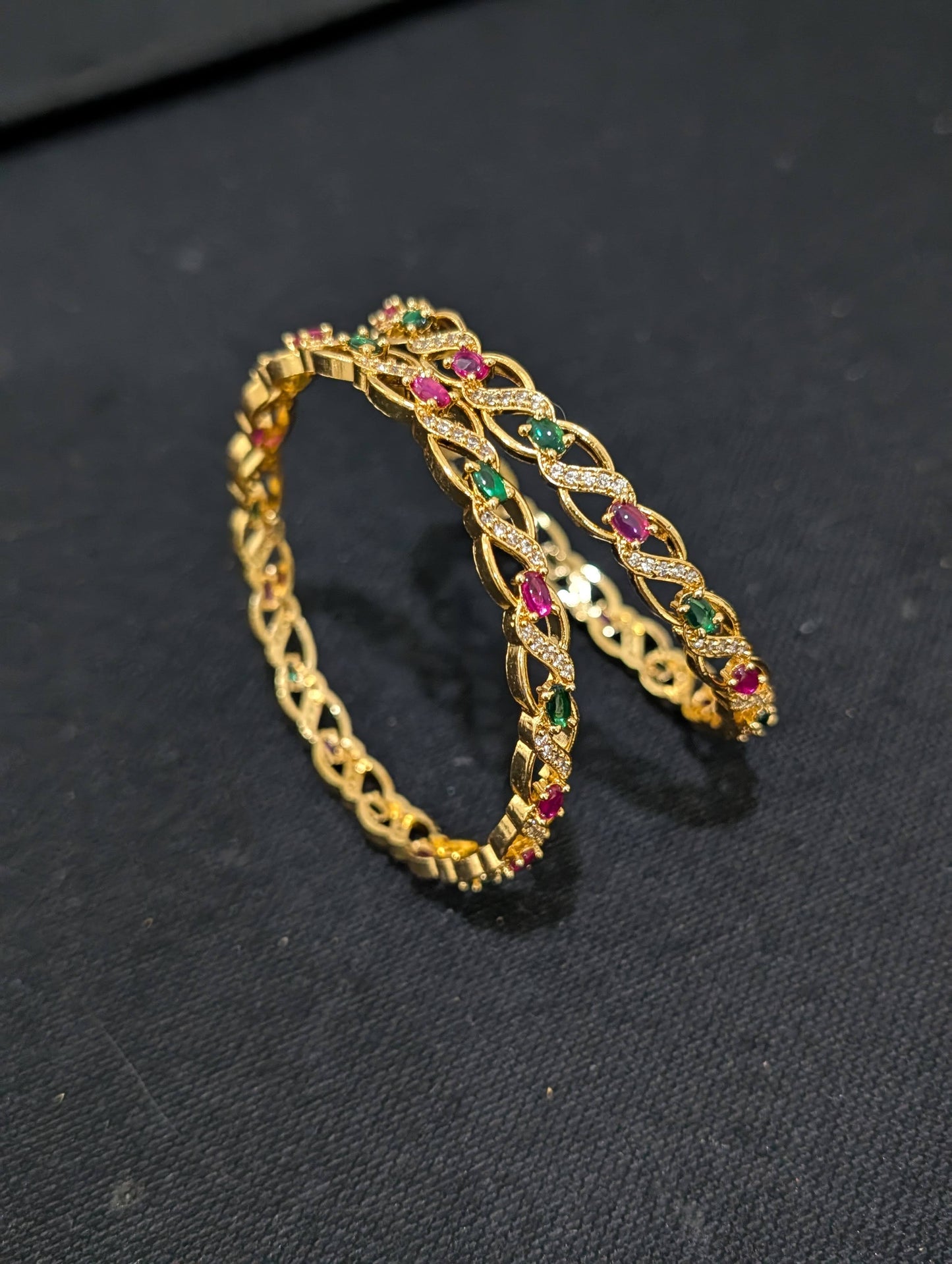 Swirl CZ one gram gold polished bangles