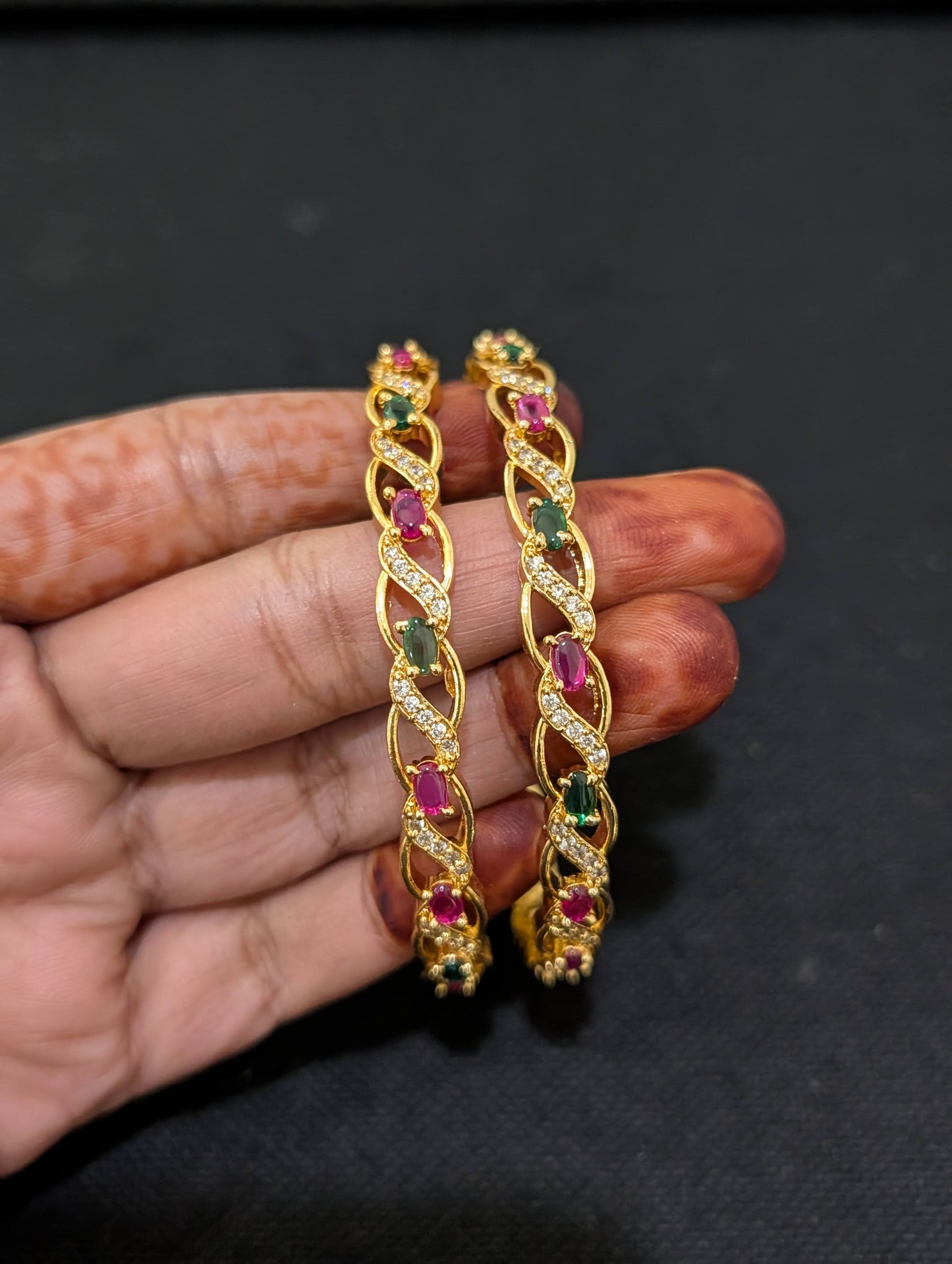 Swirl CZ one gram gold polished bangles