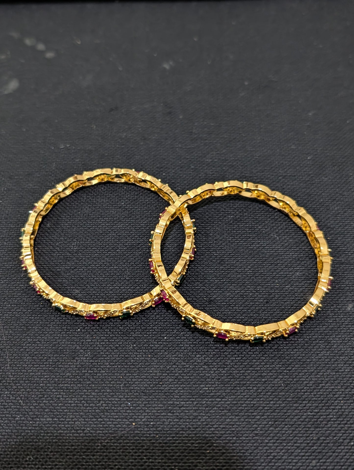 Swirl CZ one gram gold polished bangles