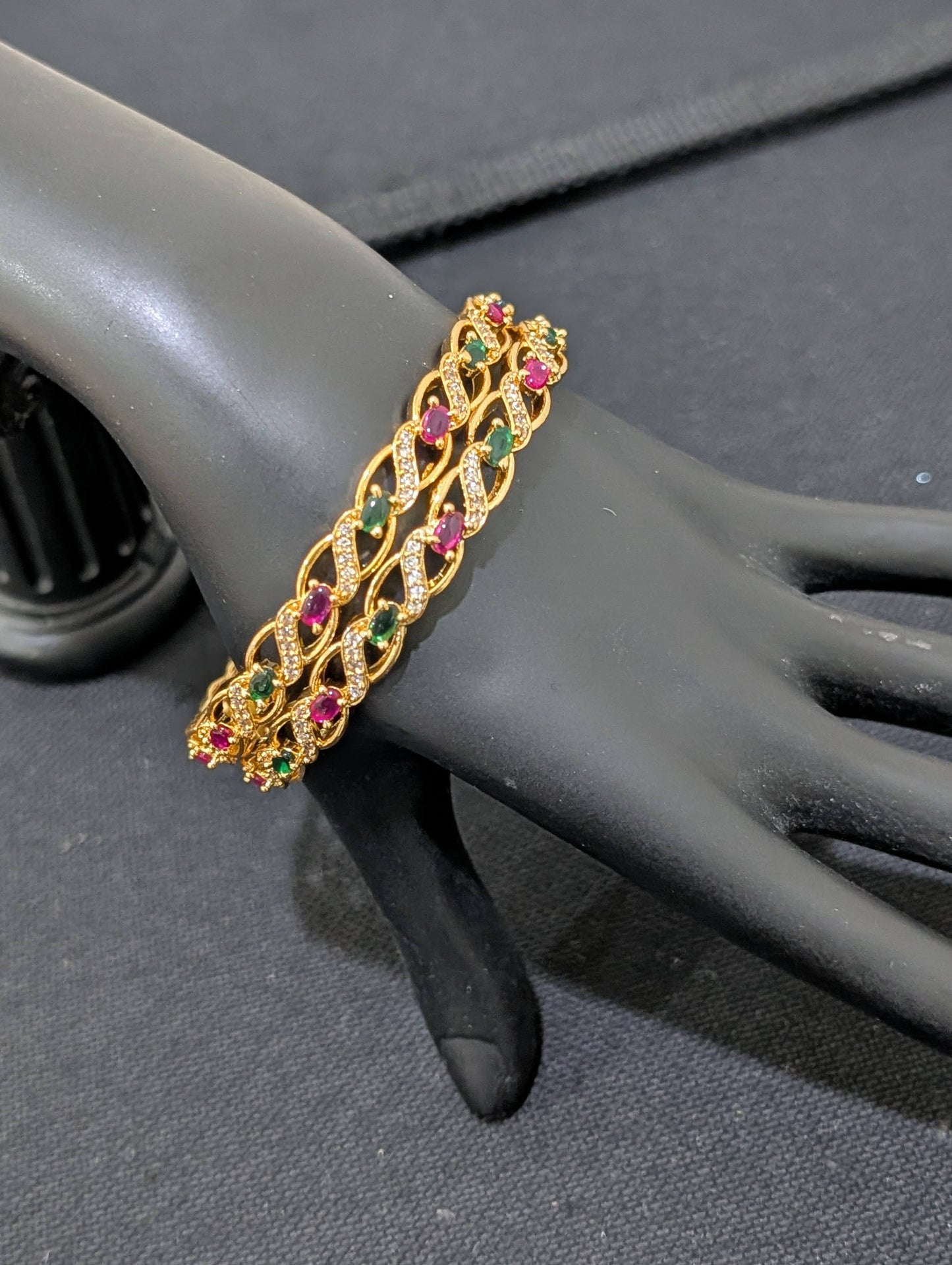 Swirl CZ one gram gold polished bangles