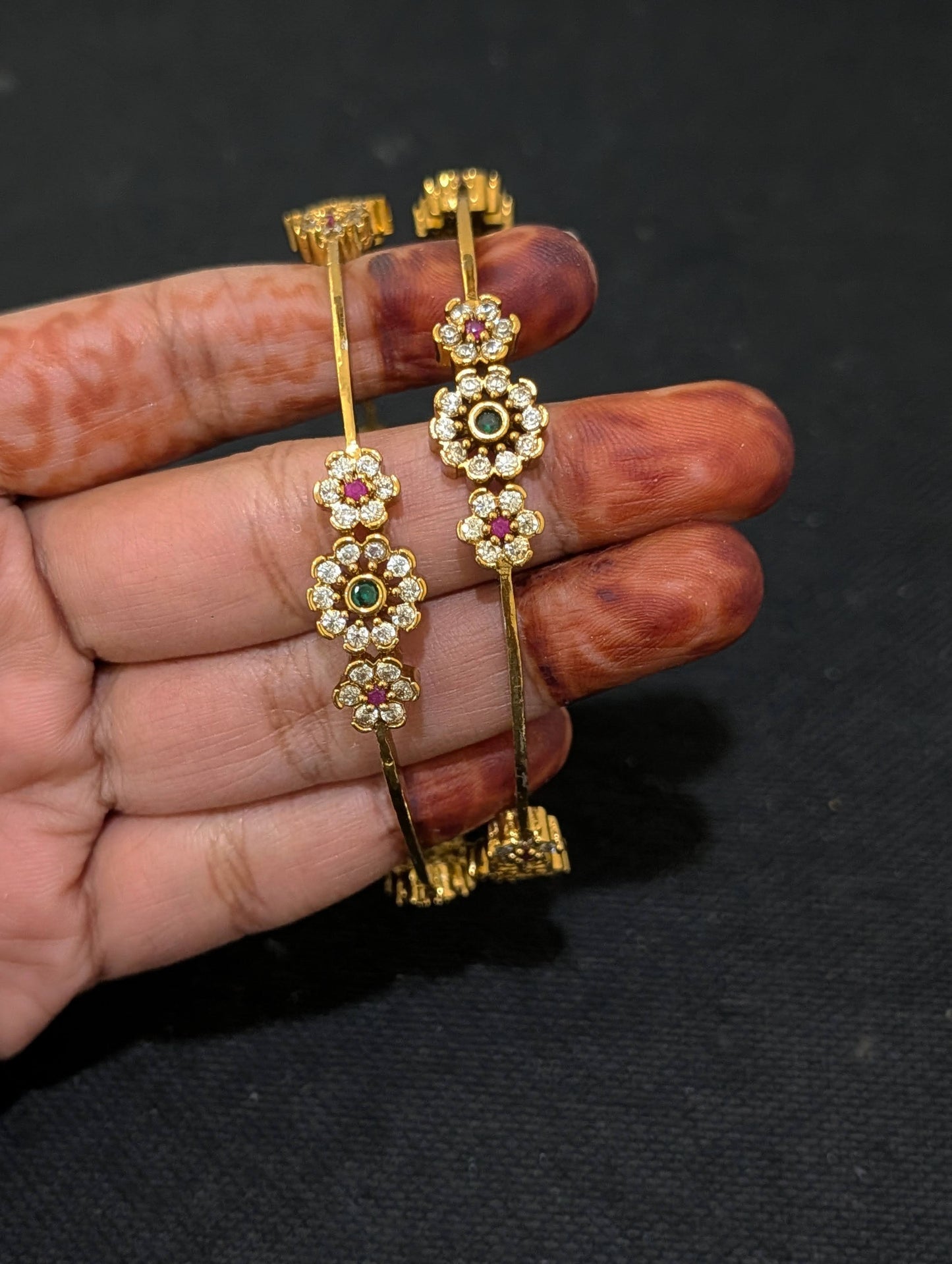 Antique dark gold plated CZ Traditional Bangles