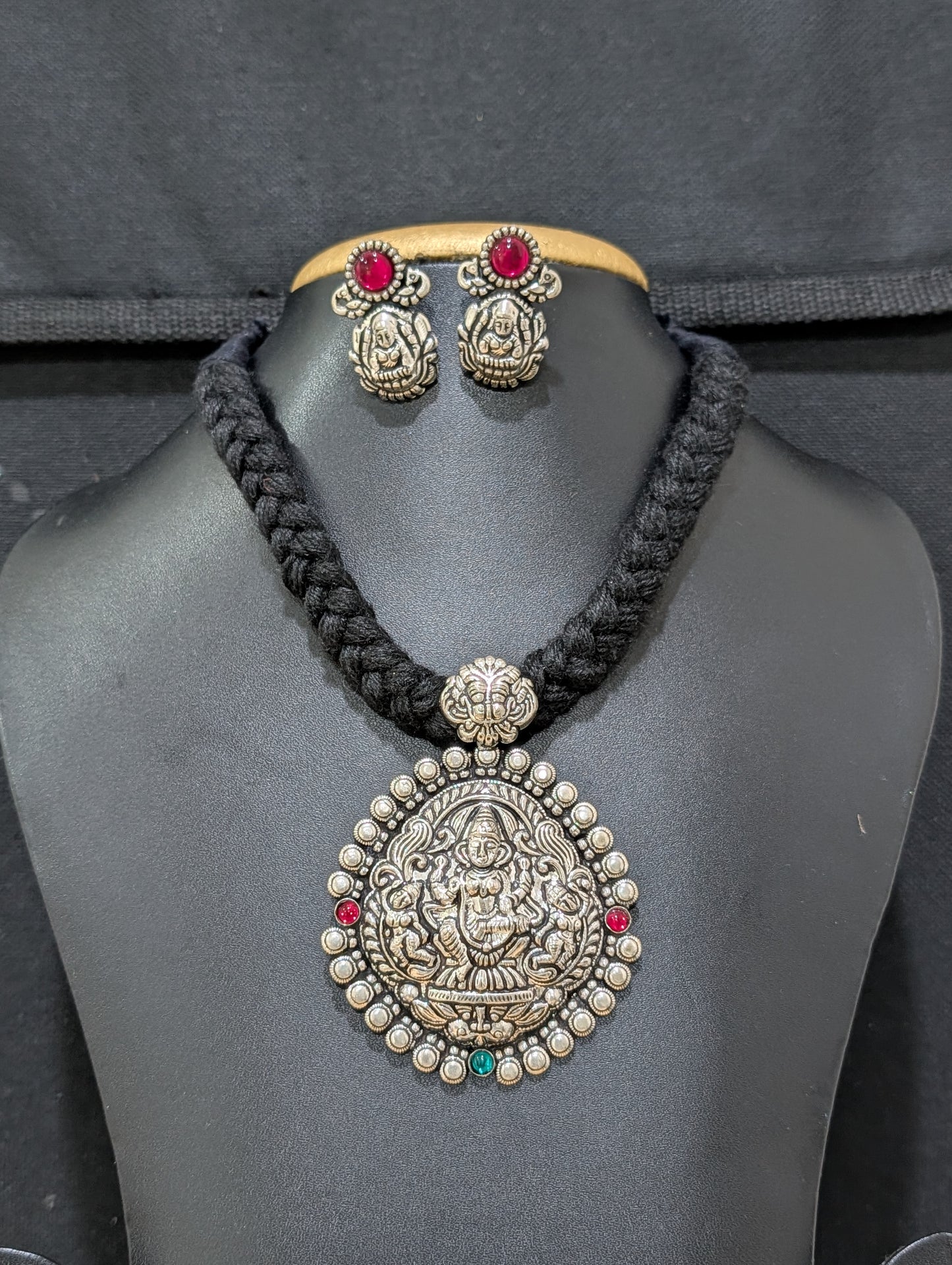 Resin bead Oxidized silver Dori thread Choker Necklace set  - D2