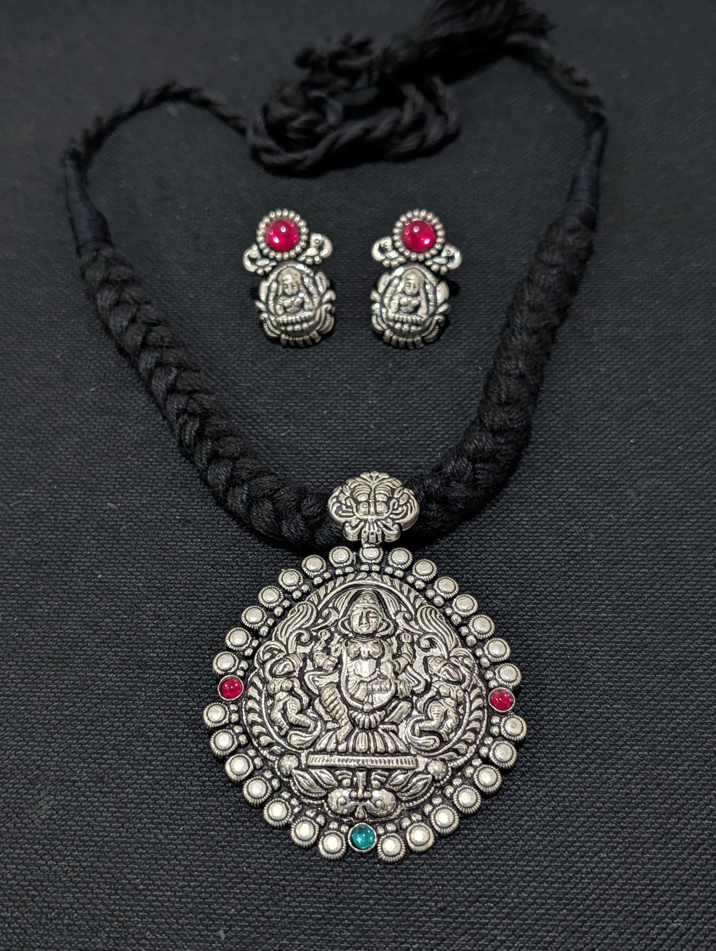 Resin bead Oxidized silver Dori thread Choker Necklace set  - D2