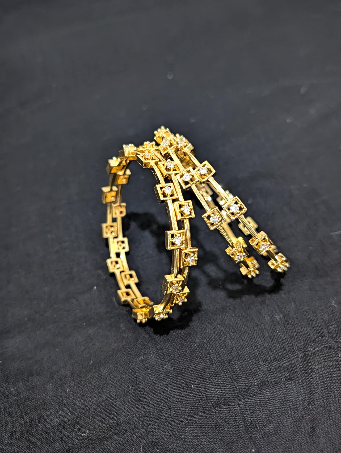 Square design White CZ one gram gold polished bangles