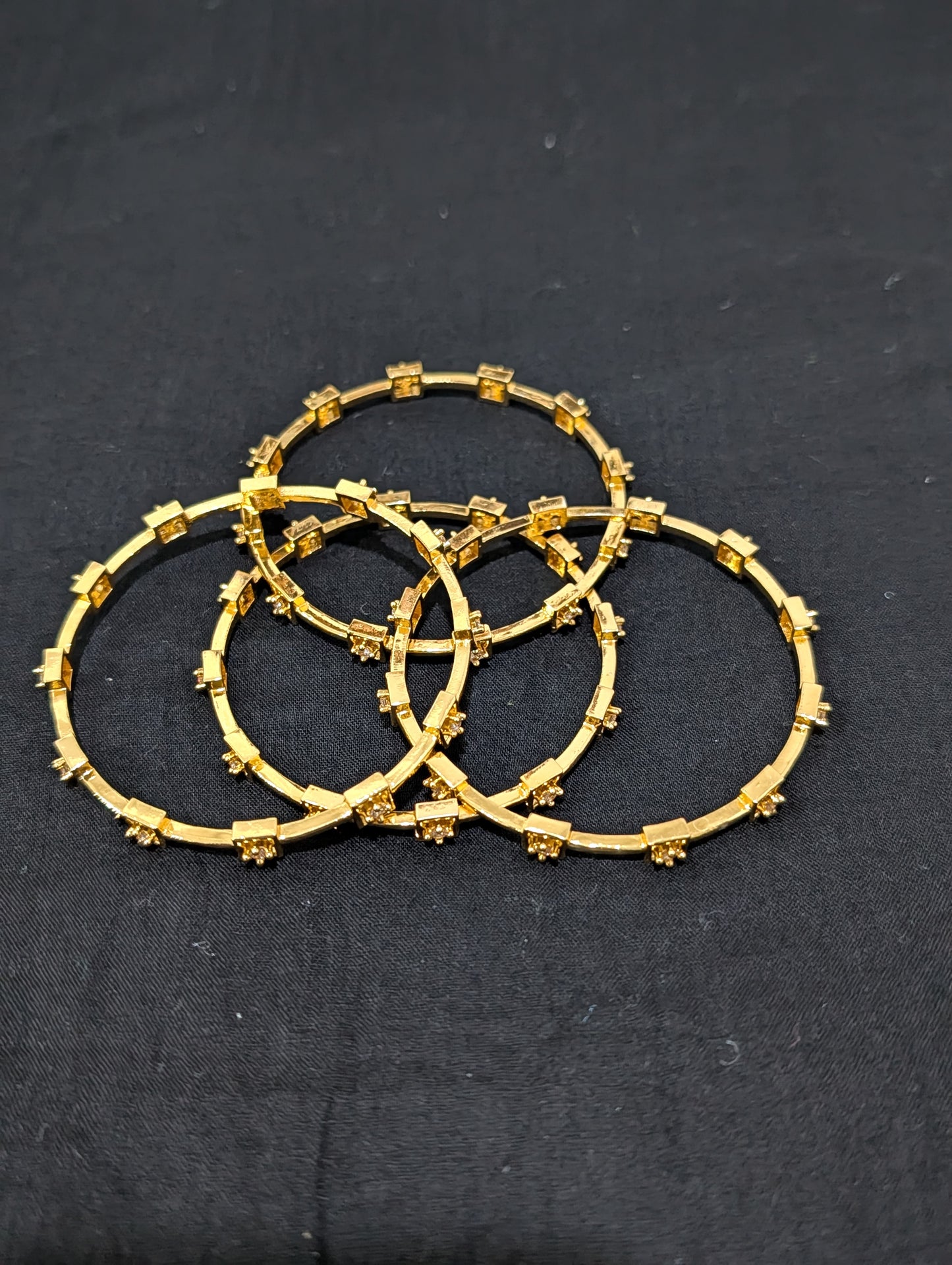 Square design White CZ one gram gold polished bangles