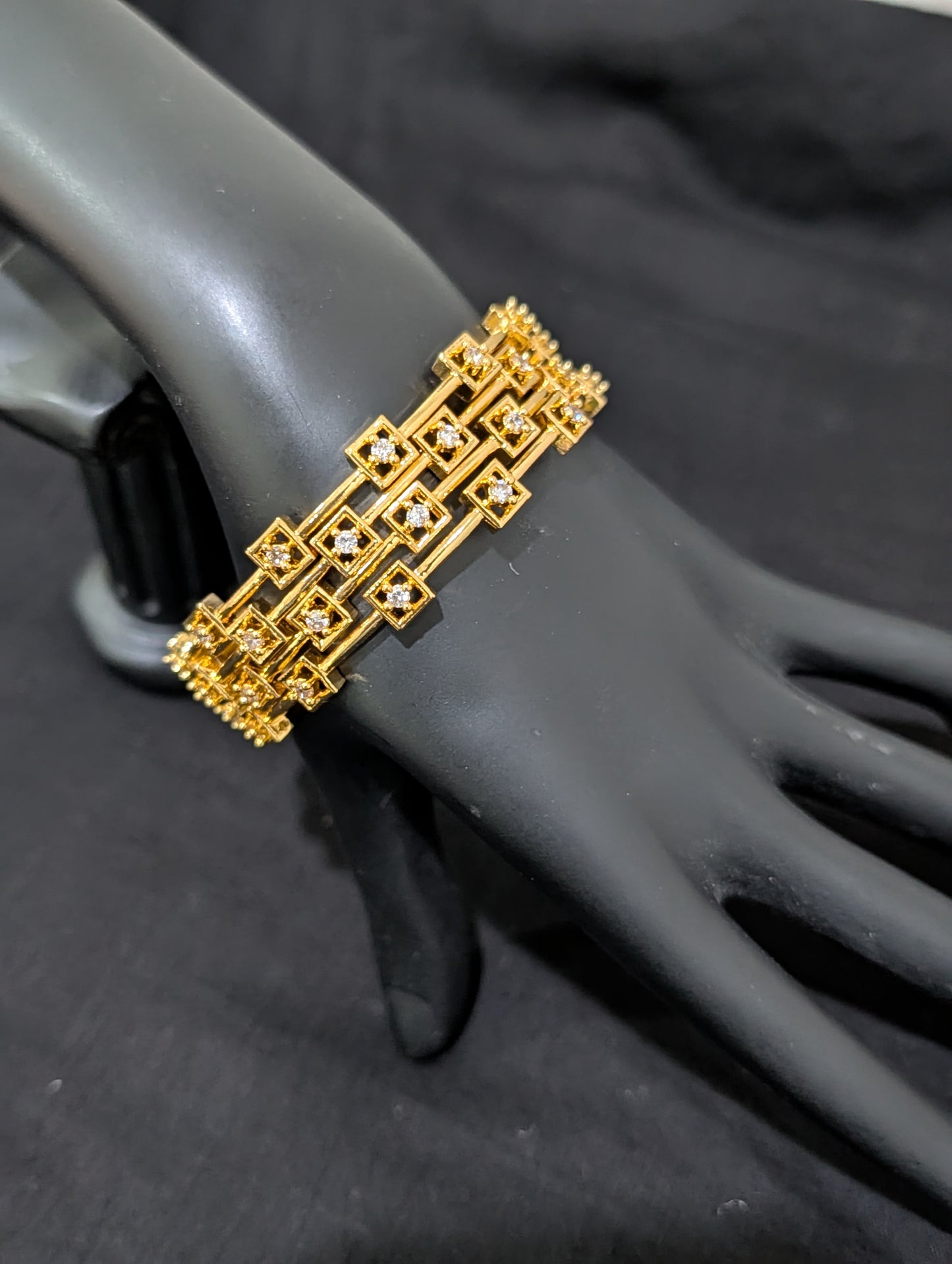 Square design White CZ one gram gold polished bangles