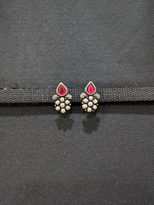 Oxidized silver Pink Resin stone Stud earrings