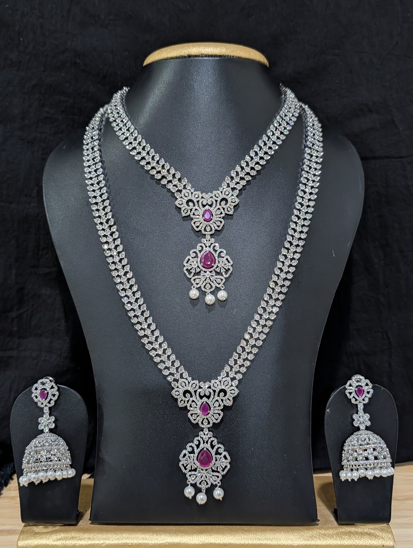 White gold plated Combo CZ Necklace and Earrings set