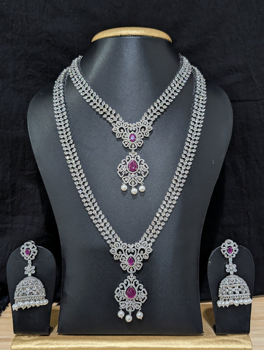 White gold plated Combo CZ Necklace and Earrings set