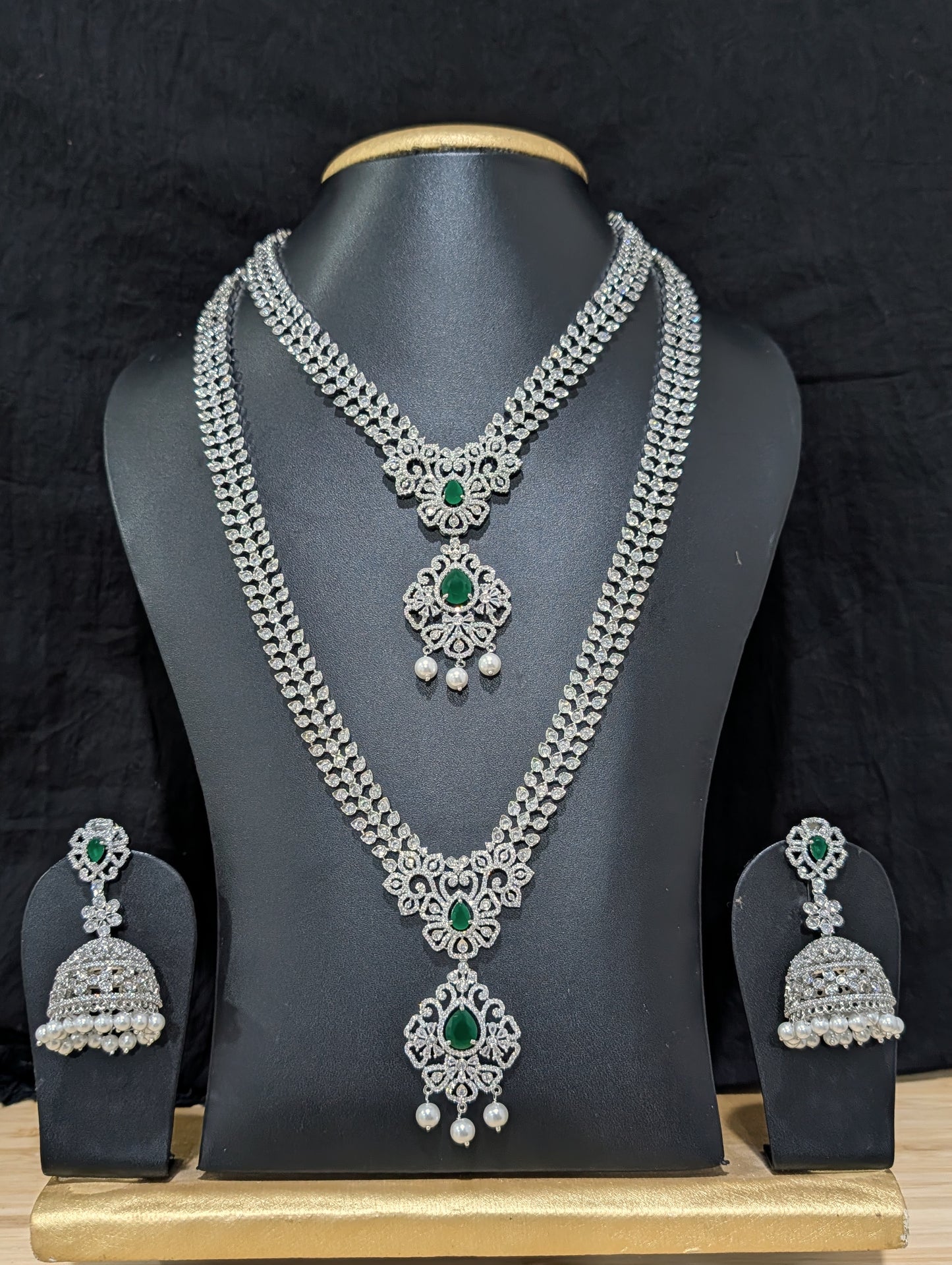 White gold plated Combo CZ Necklace and Earrings set