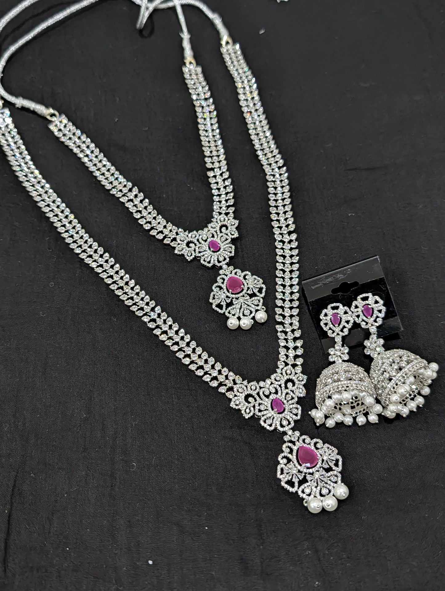 White gold plated Combo CZ Necklace and Earrings set