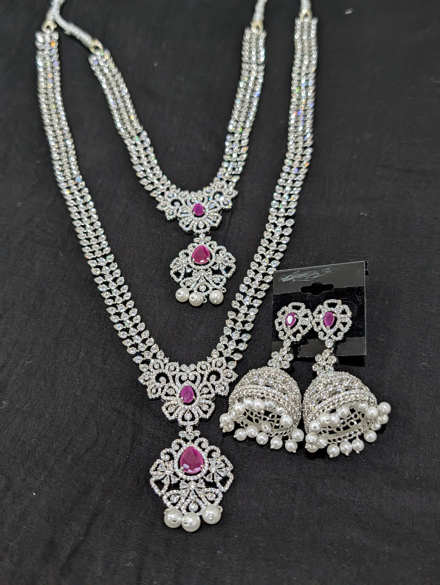 White gold plated Combo CZ Necklace and Earrings set