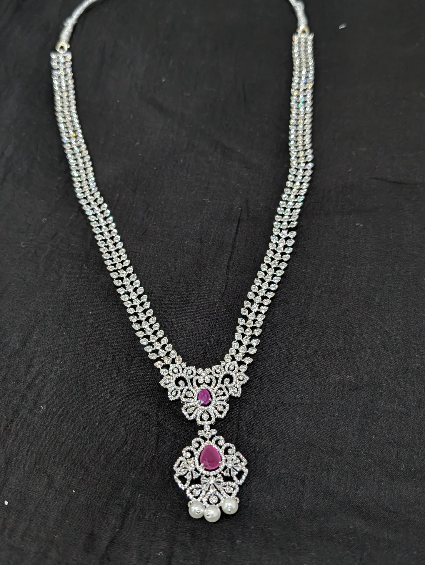 White gold plated Combo CZ Necklace and Earrings set