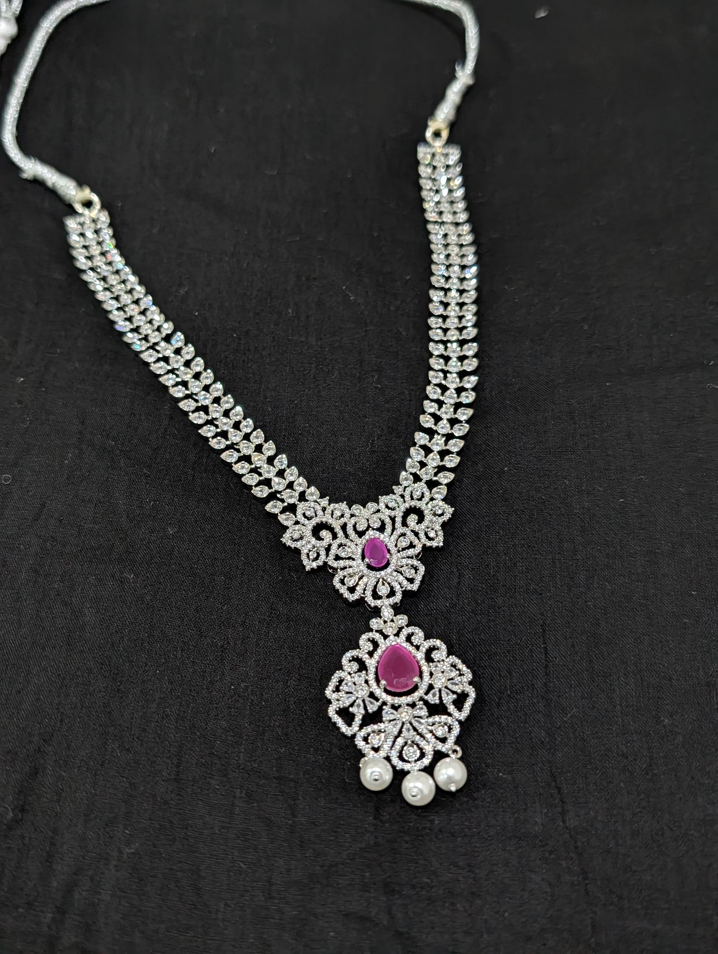 White gold plated Combo CZ Necklace and Earrings set