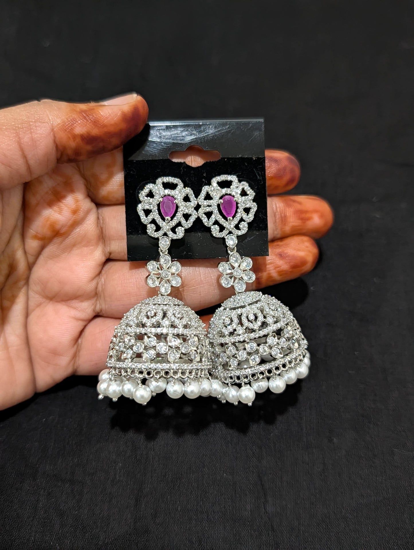 White gold plated Combo CZ Necklace and Earrings set