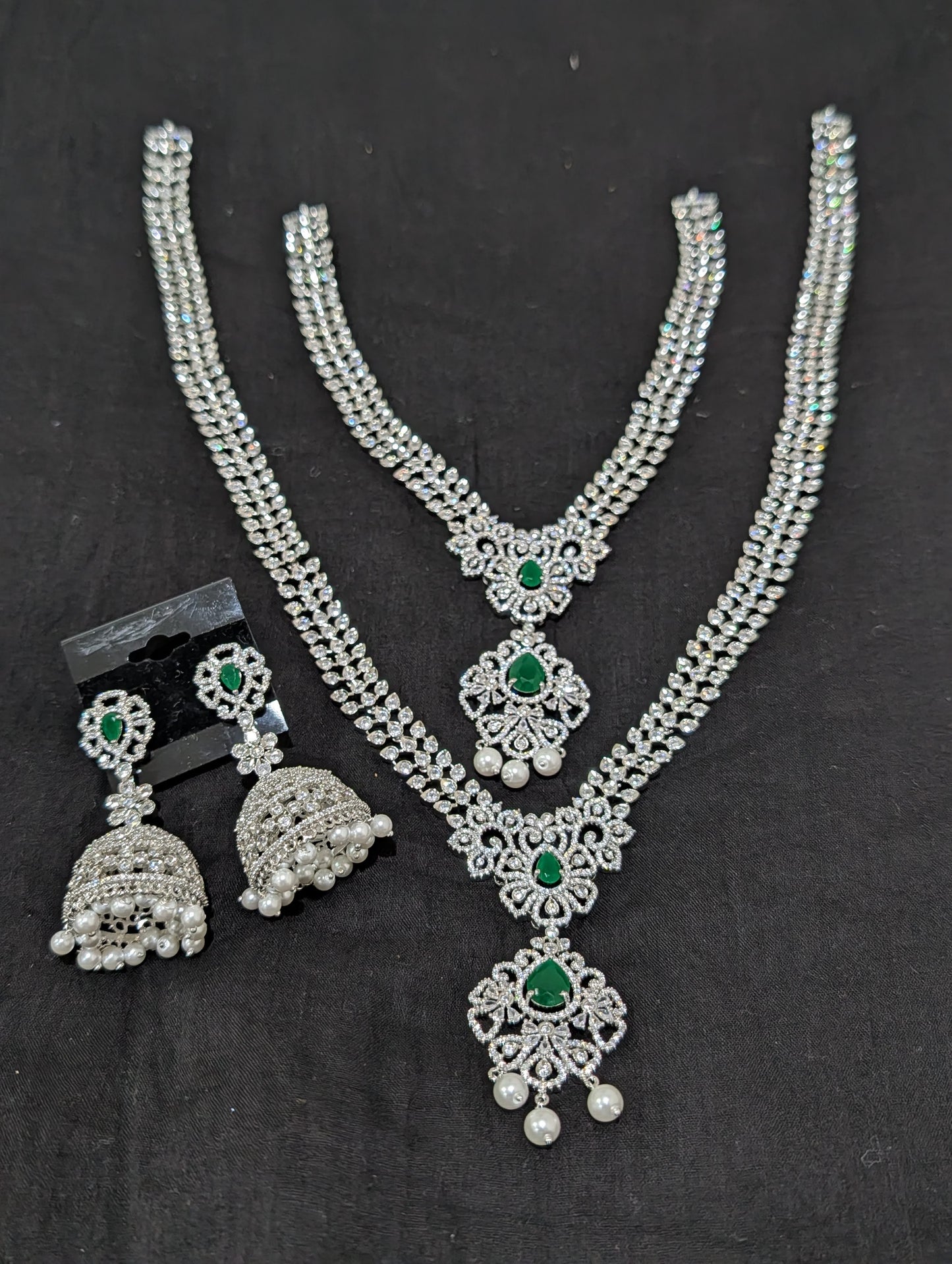White gold plated Combo CZ Necklace and Earrings set
