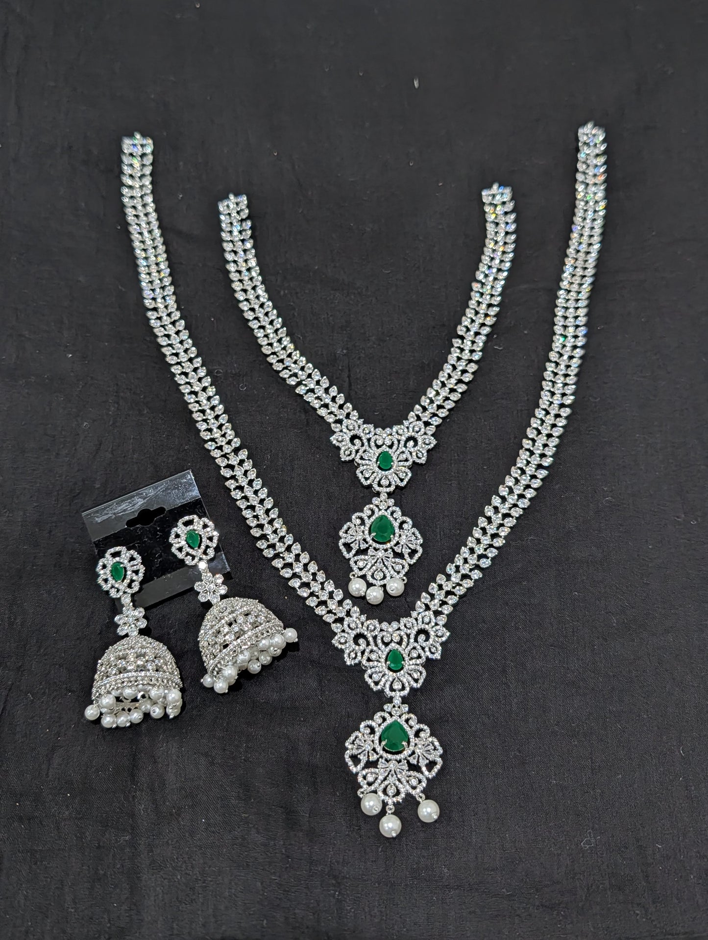White gold plated Combo CZ Necklace and Earrings set