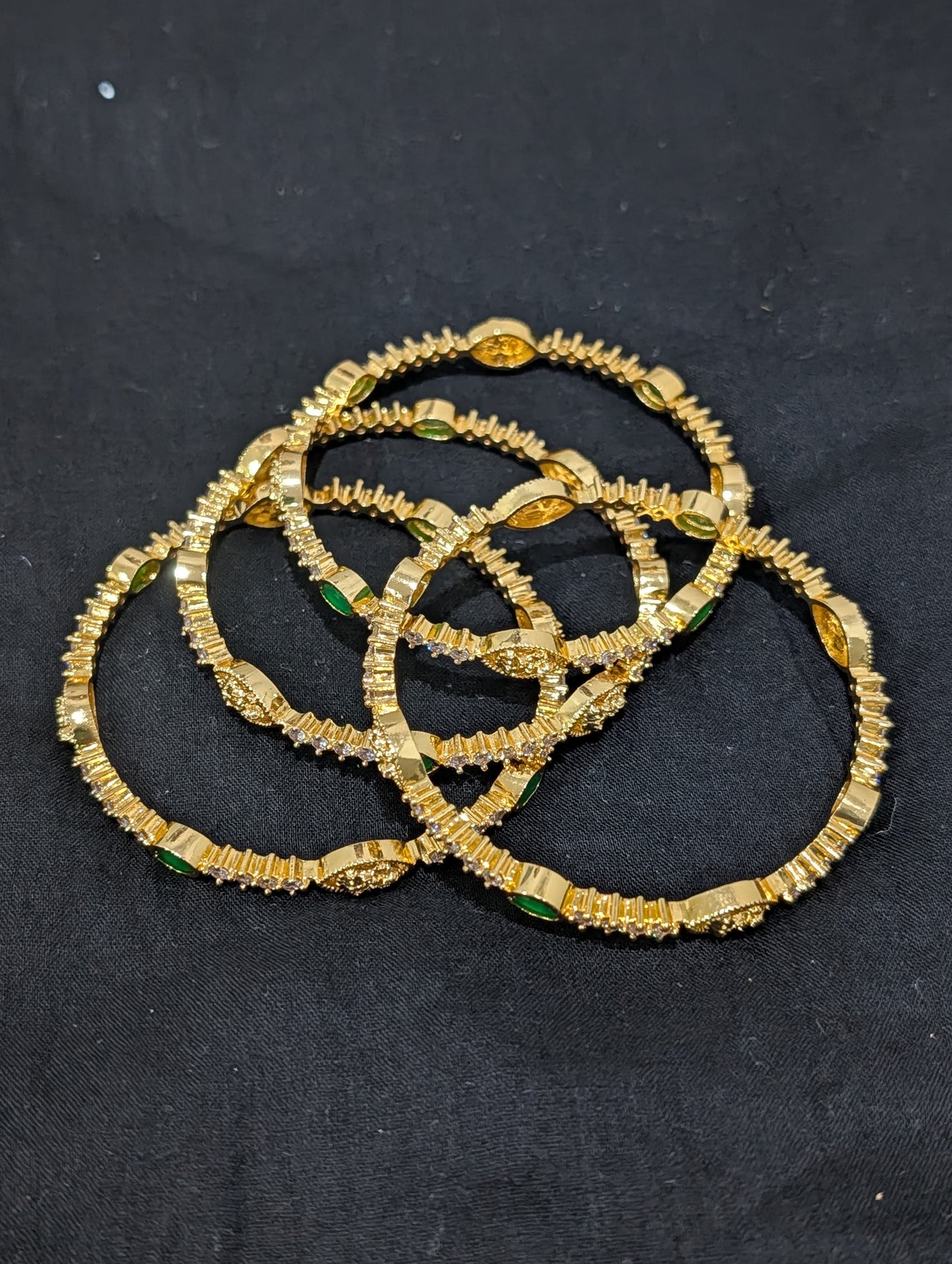 Goddess Lakshmi CZ one gram gold polished bangles - Set of 4 - Green