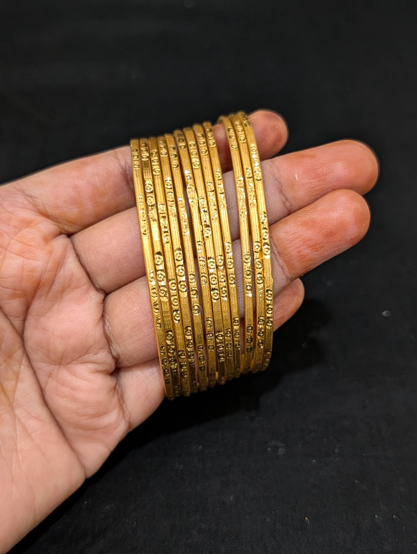 Bright gold plated Thin Bangles - 1 dozen - 2x8 size
