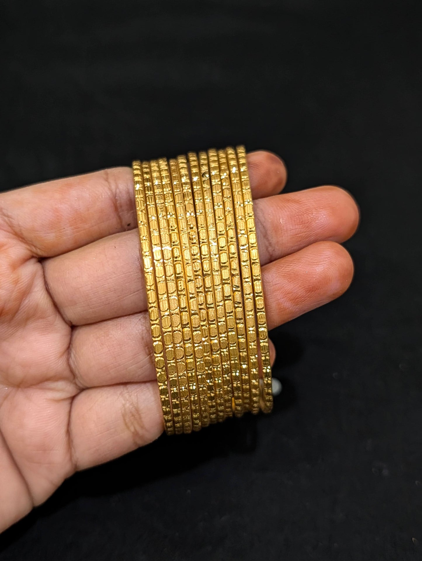 Bright gold plated Thin Bangles - 1 dozen - 2x8 size