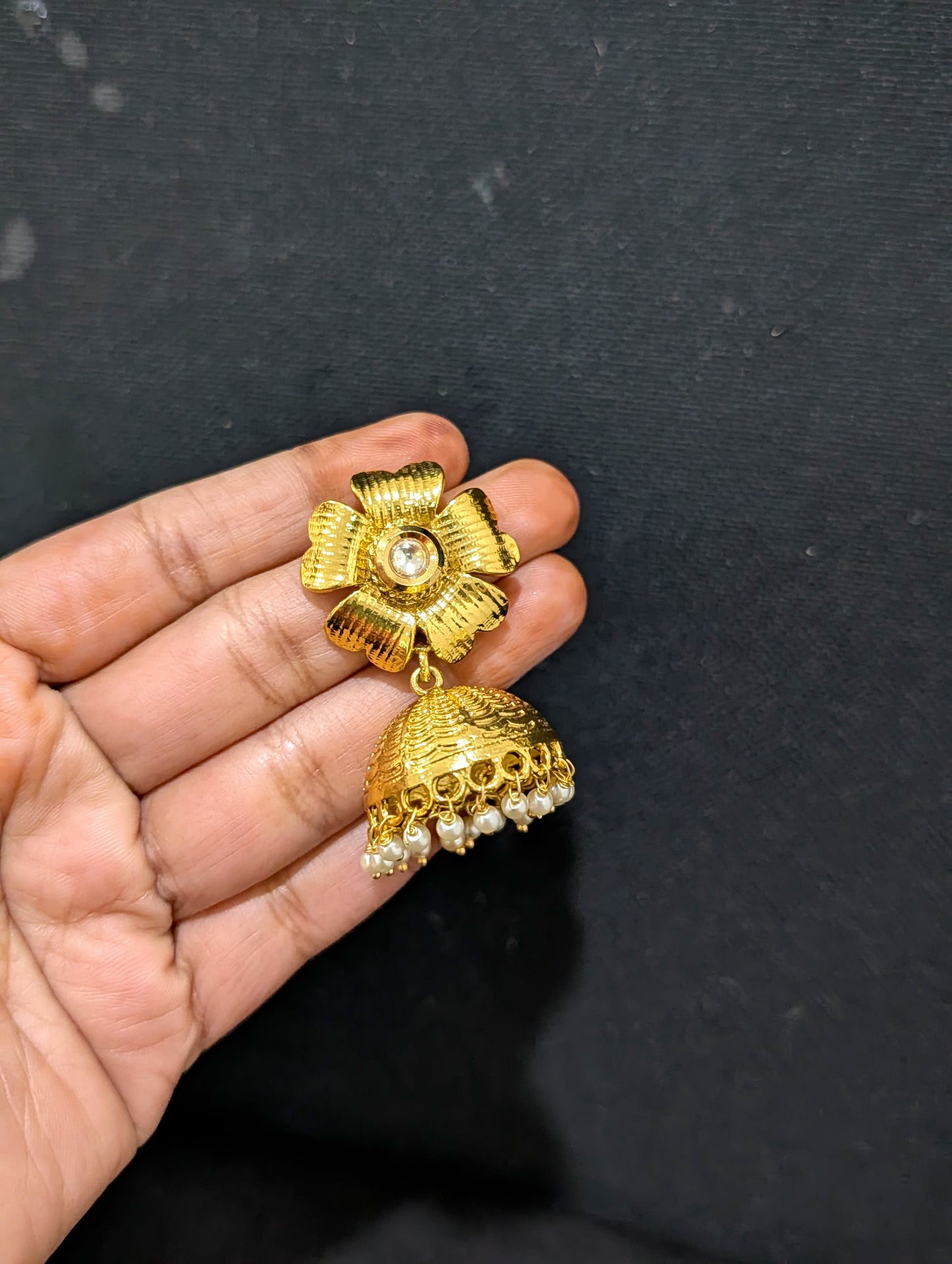 Shiny Gold plated Kundan Jhumka Earrings