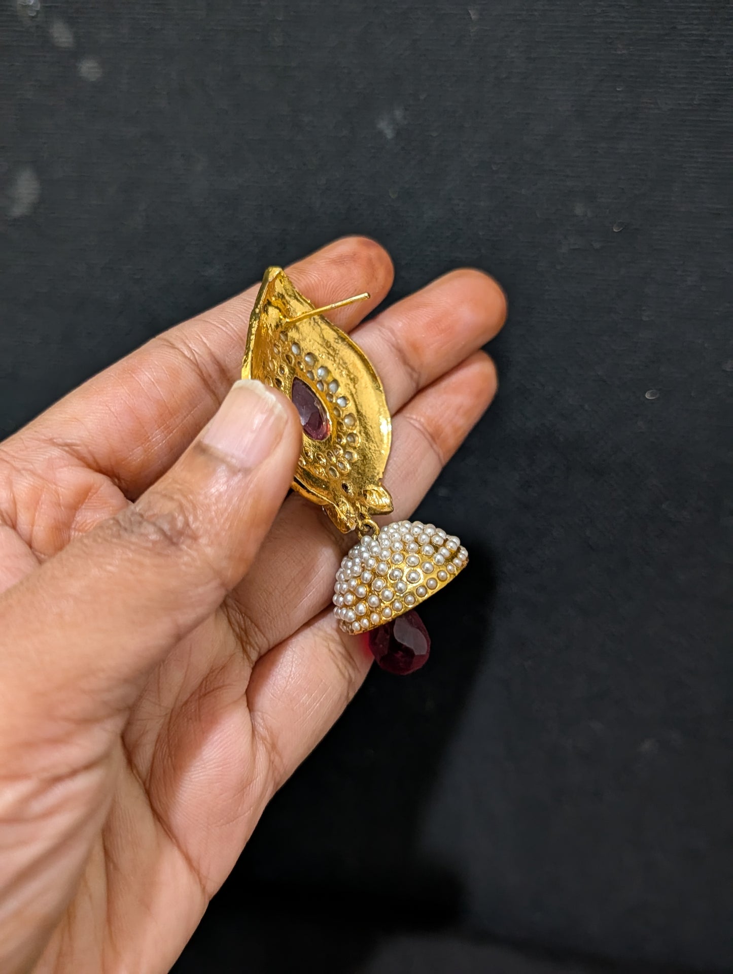 Teardrop Stud Small Pearl Jhumka Earrings