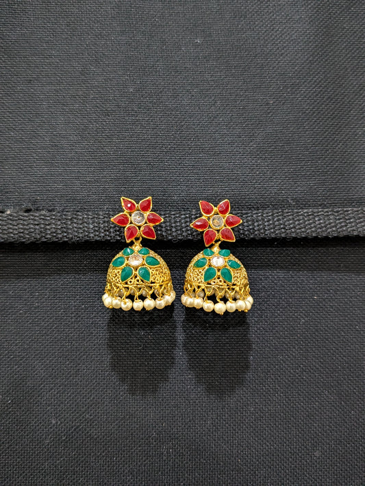 Flower Stud Filigree Jhumka Earrings