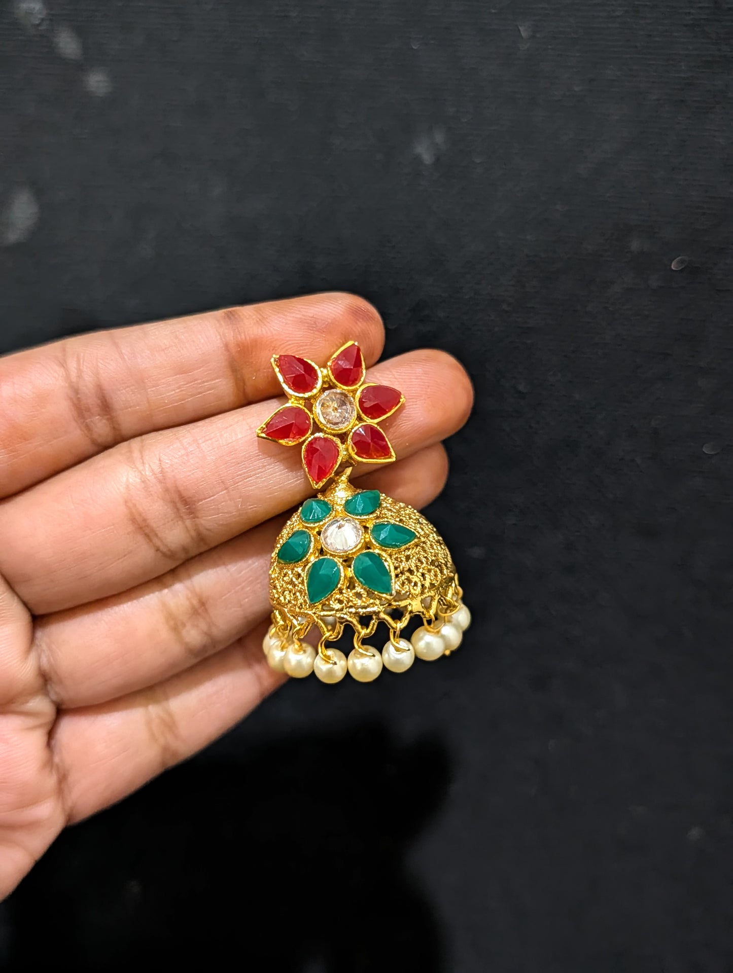 Flower Stud Filigree Jhumka Earrings