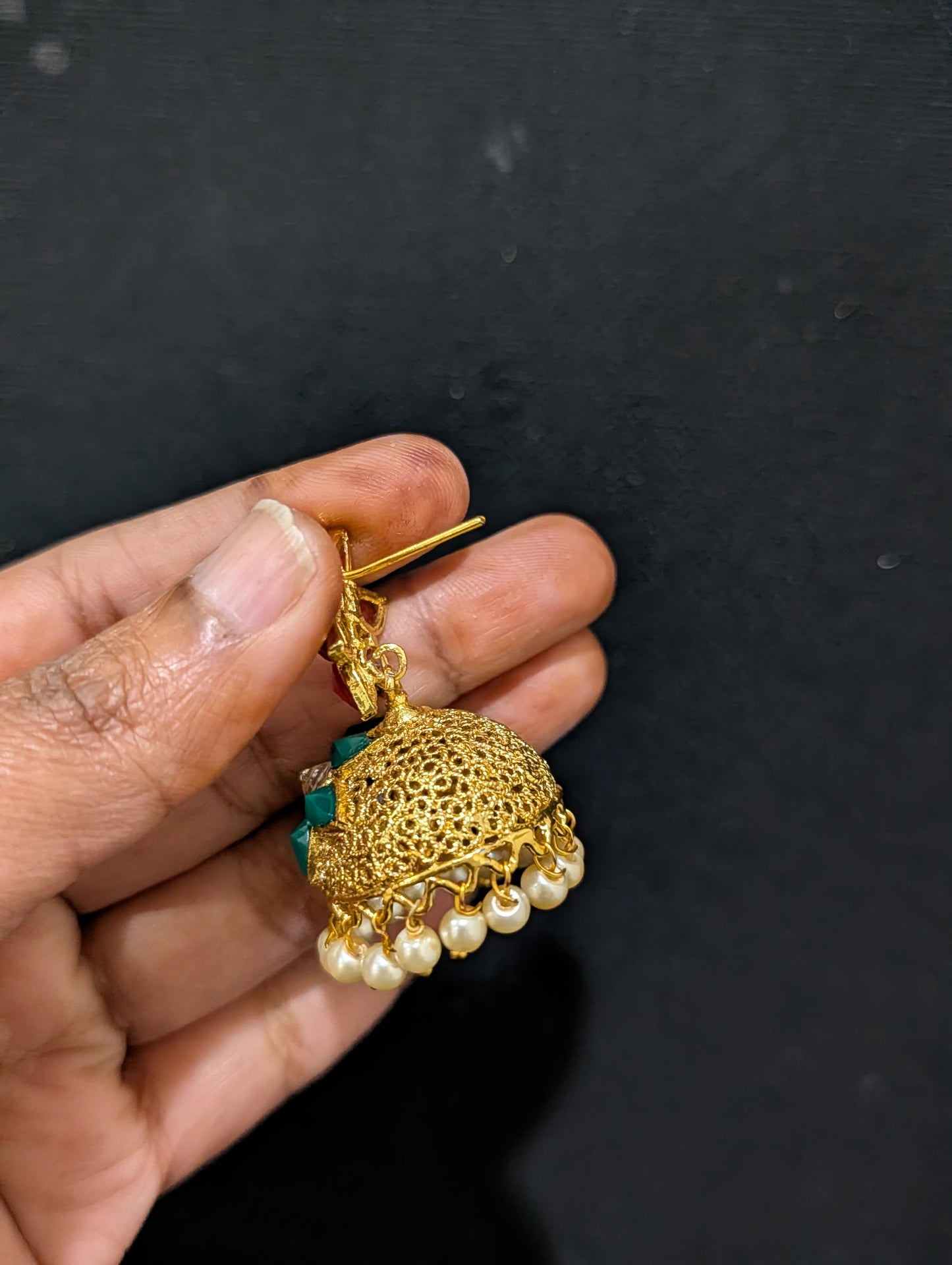 Flower Stud Filigree Jhumka Earrings