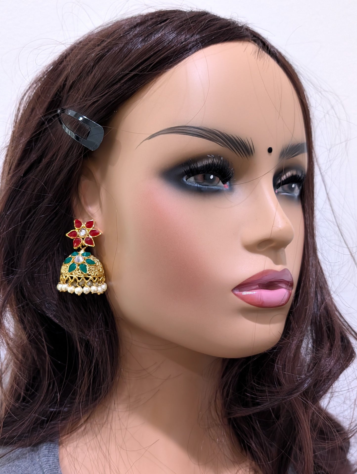 Flower Stud Filigree Jhumka Earrings