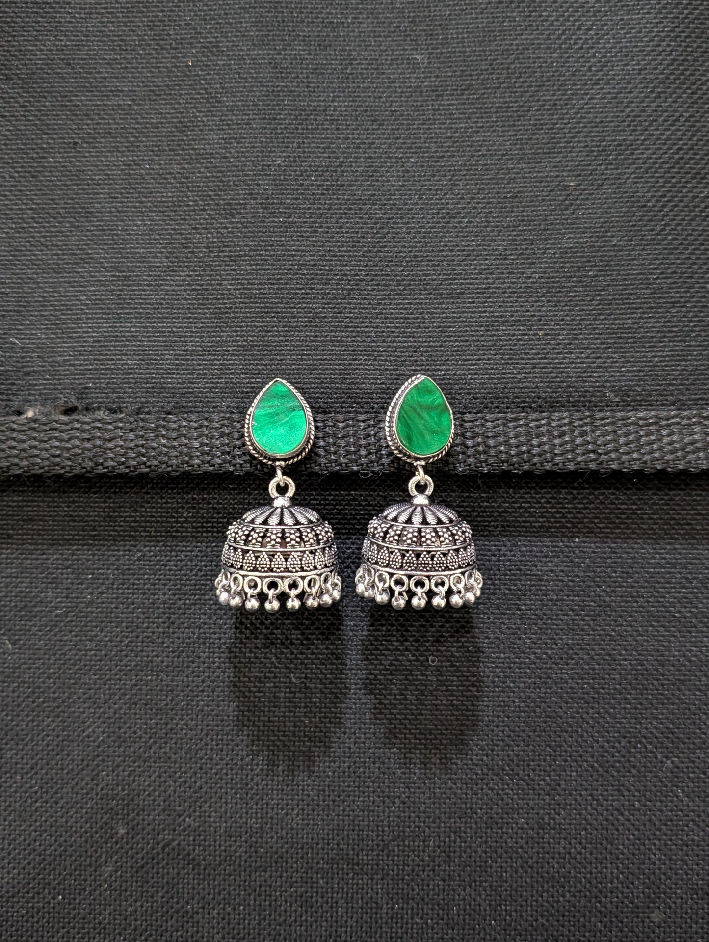 Oxidized silver Resin Jhumka earrings