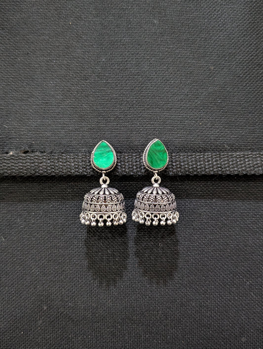 Oxidized silver Resin Jhumka earrings - Simpliful