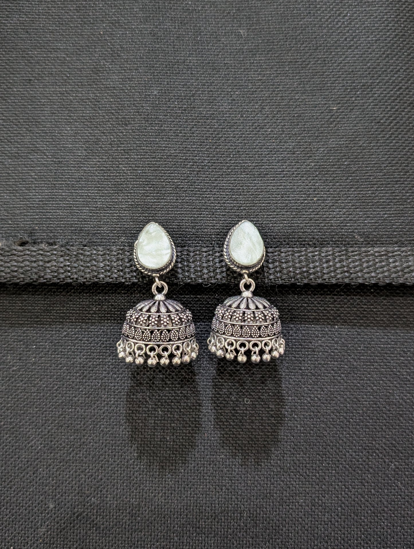 Oxidized silver Resin Jhumka earrings