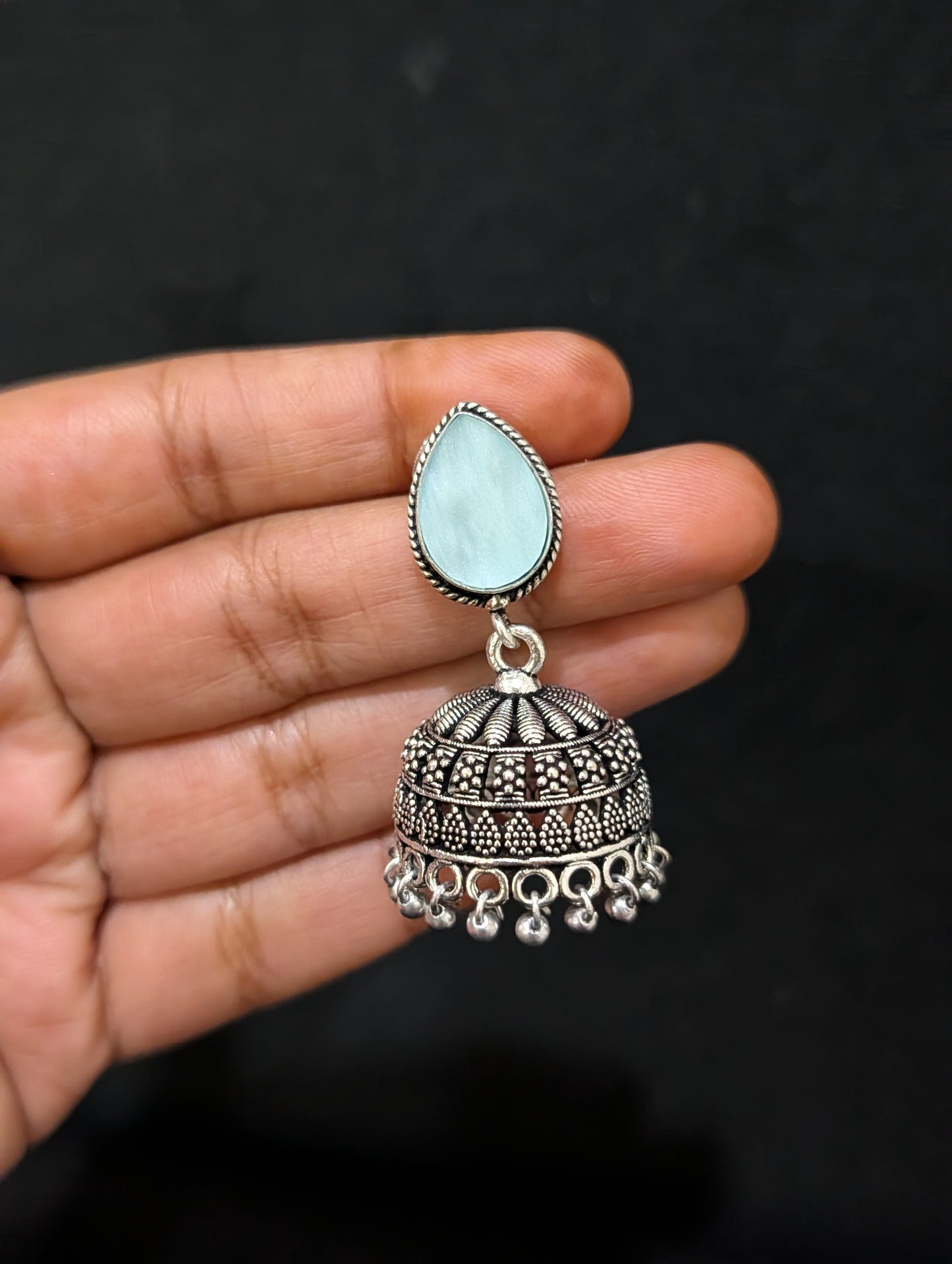 Oxidized silver Resin Jhumka earrings