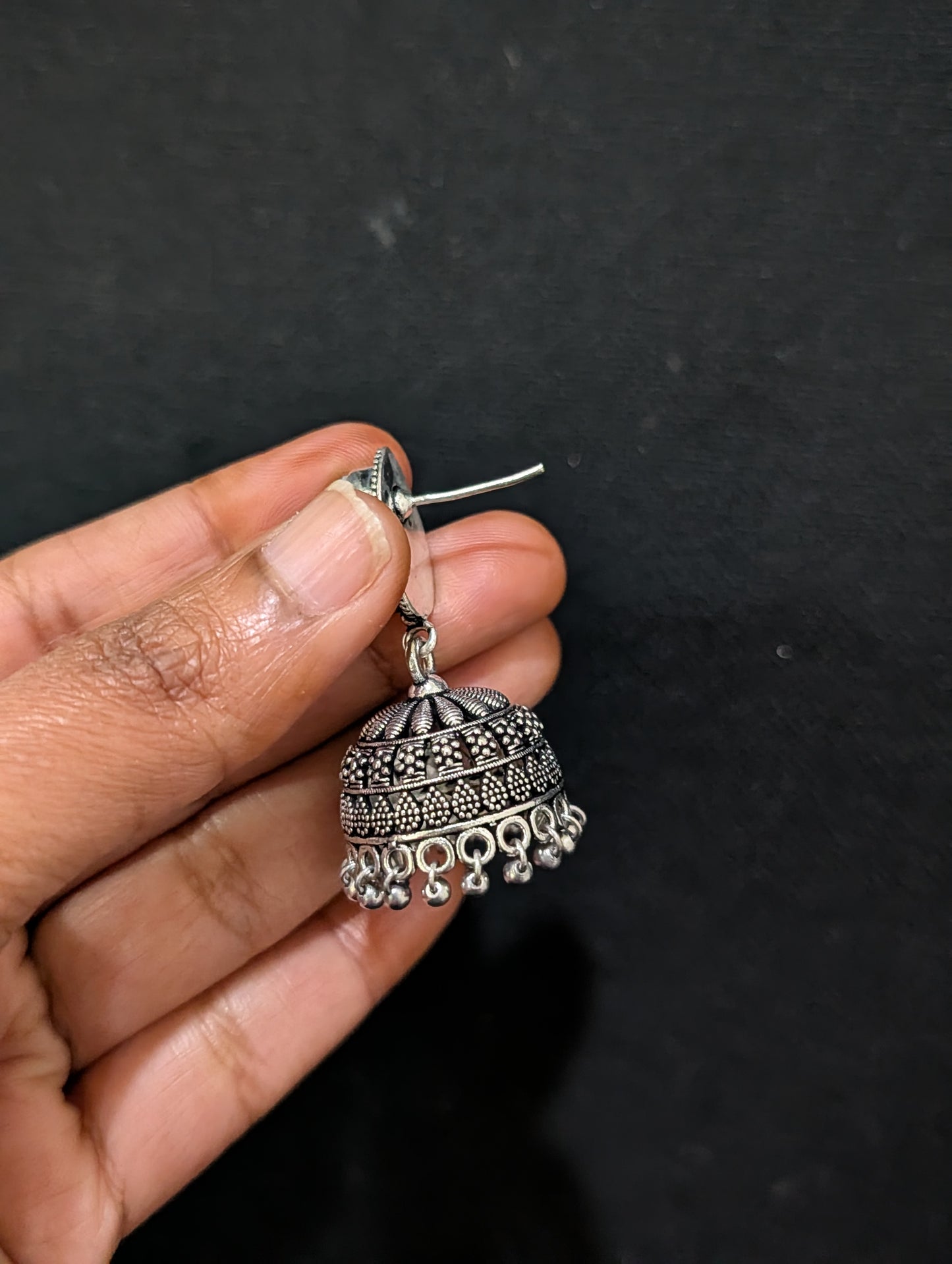 Oxidized silver Resin Jhumka earrings
