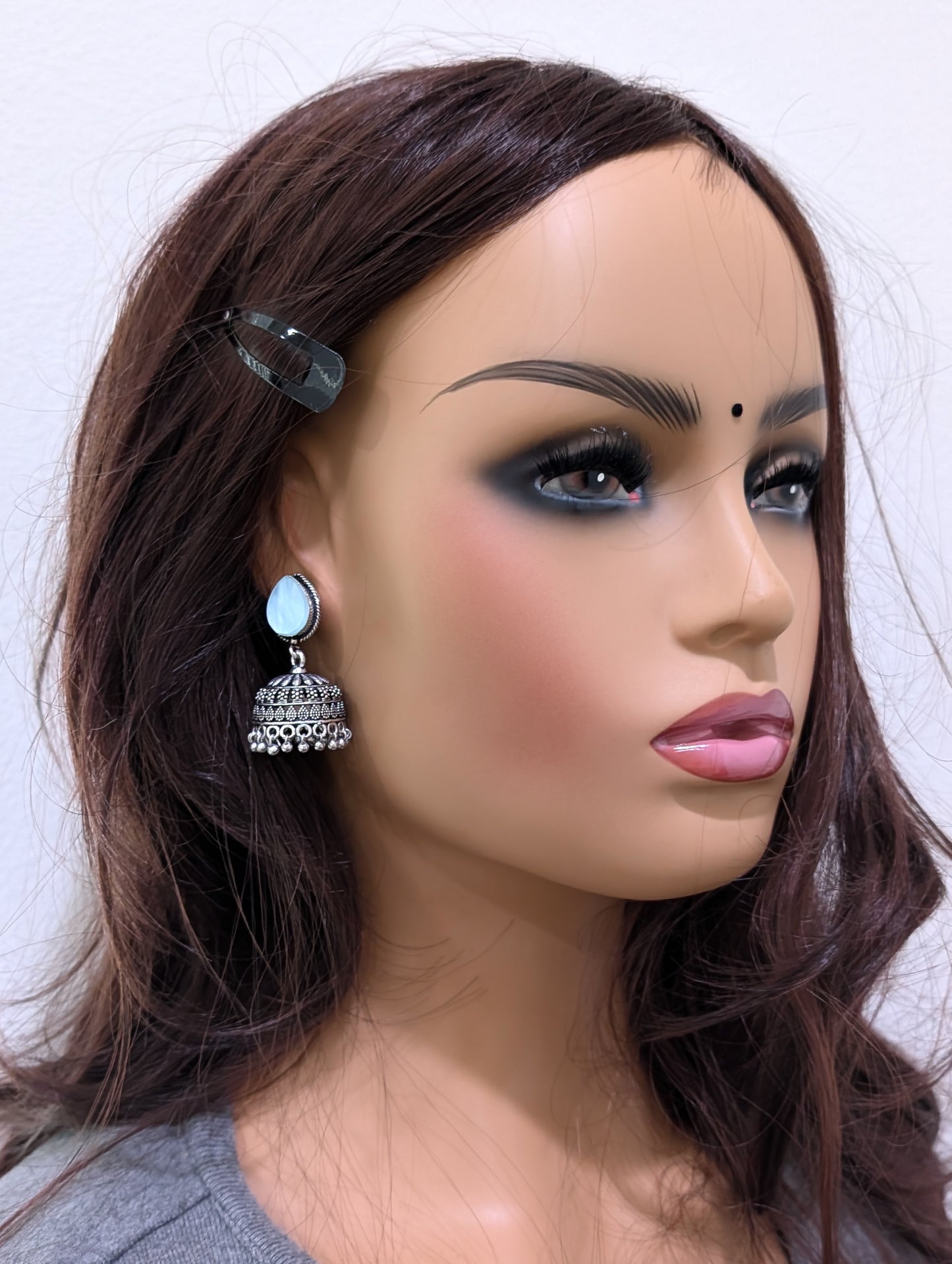 Oxidized silver Resin Jhumka earrings