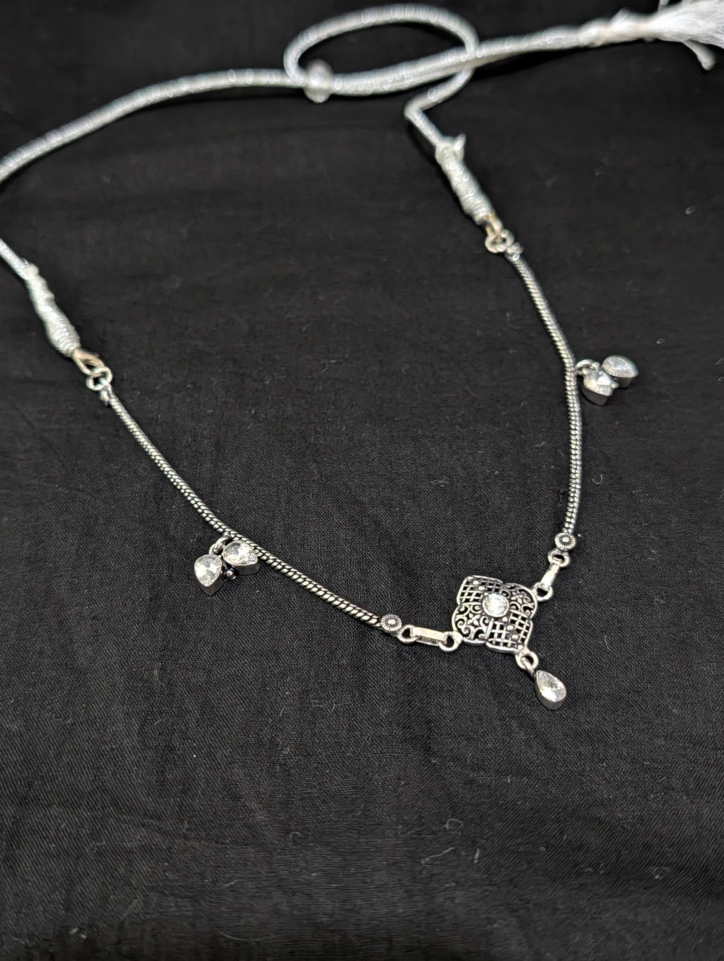 Oxidized silver CZ Choker Necklace
