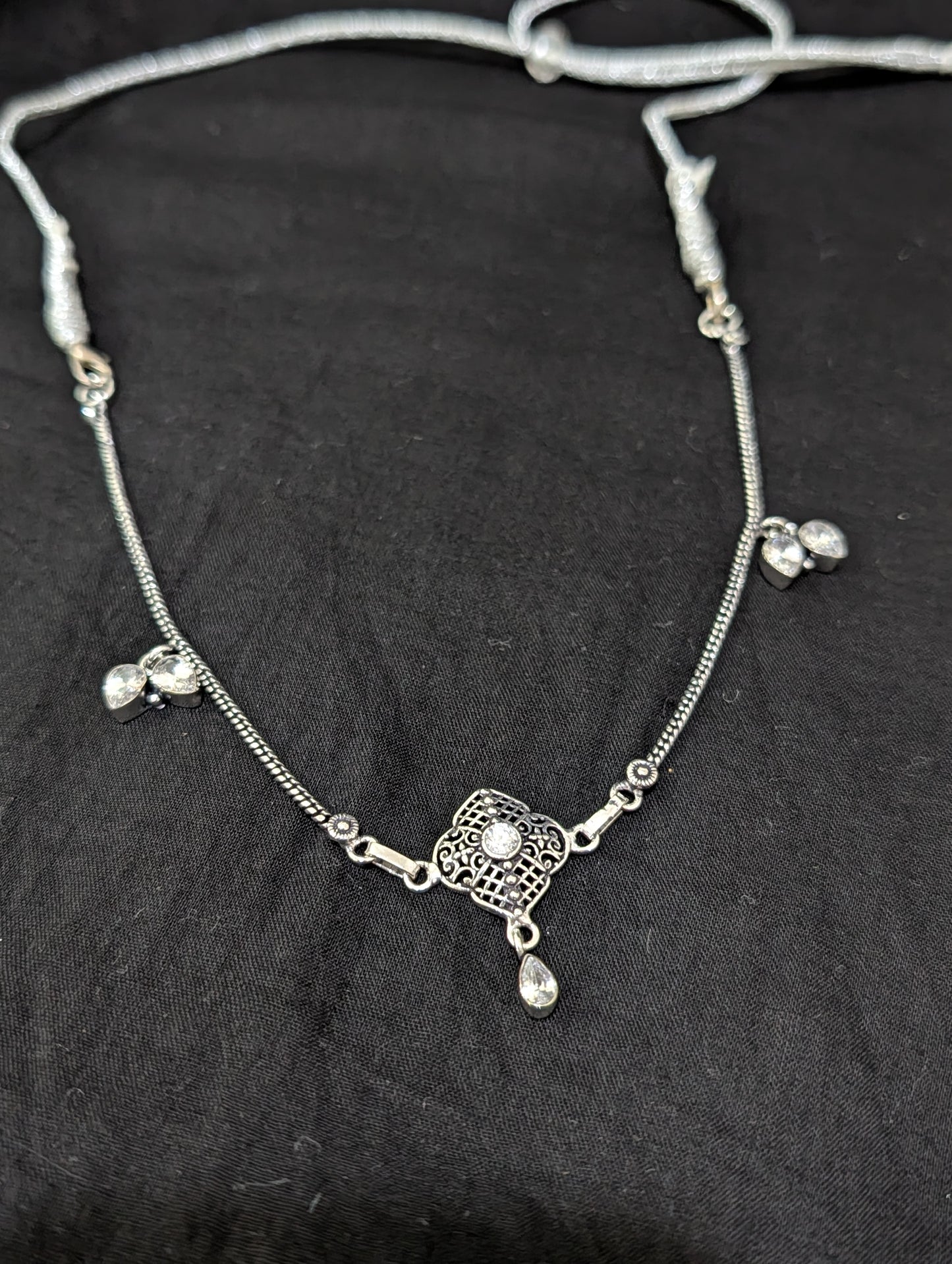 Oxidized silver CZ Choker Necklace