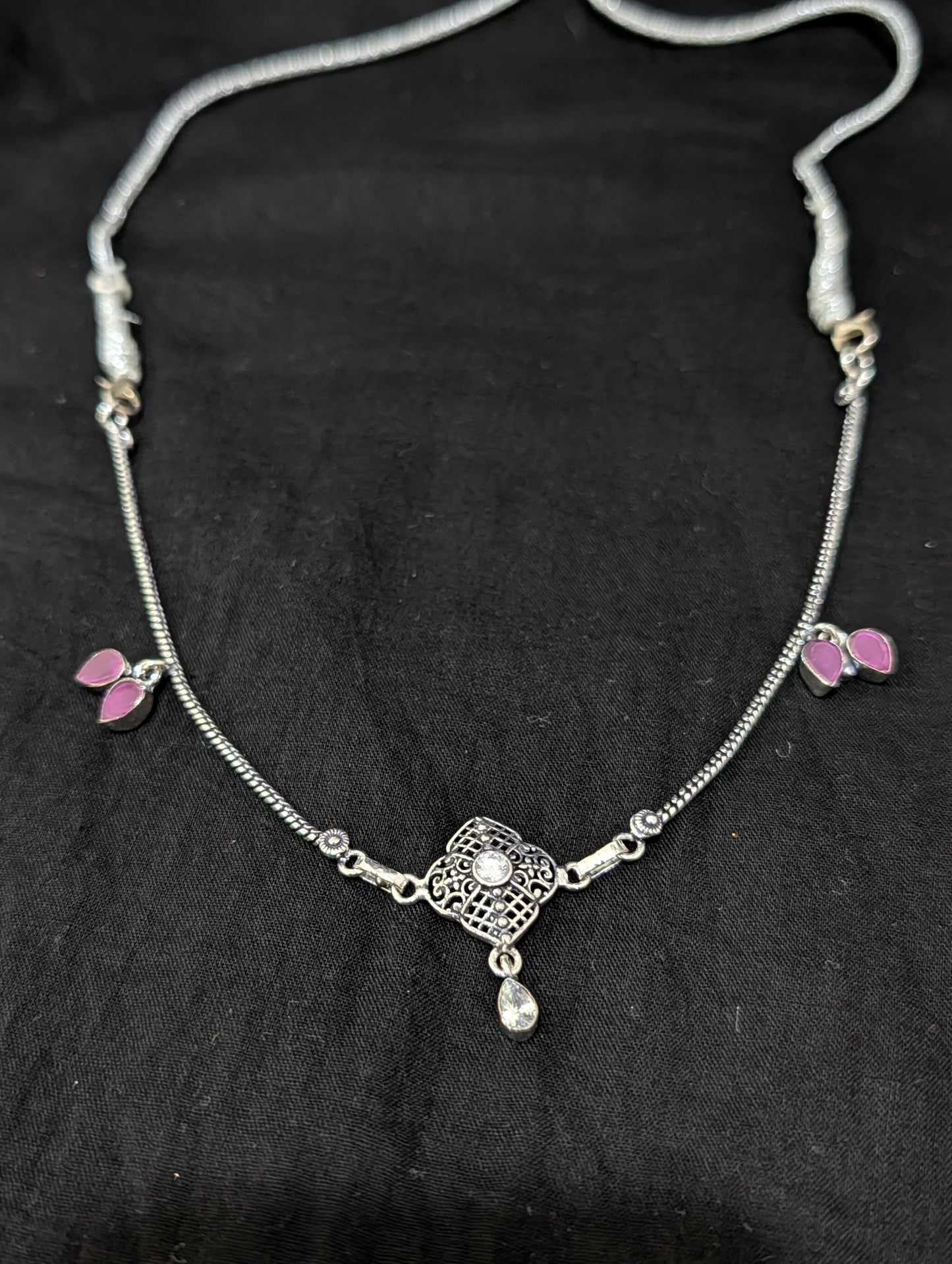 Oxidized silver CZ Choker Necklace