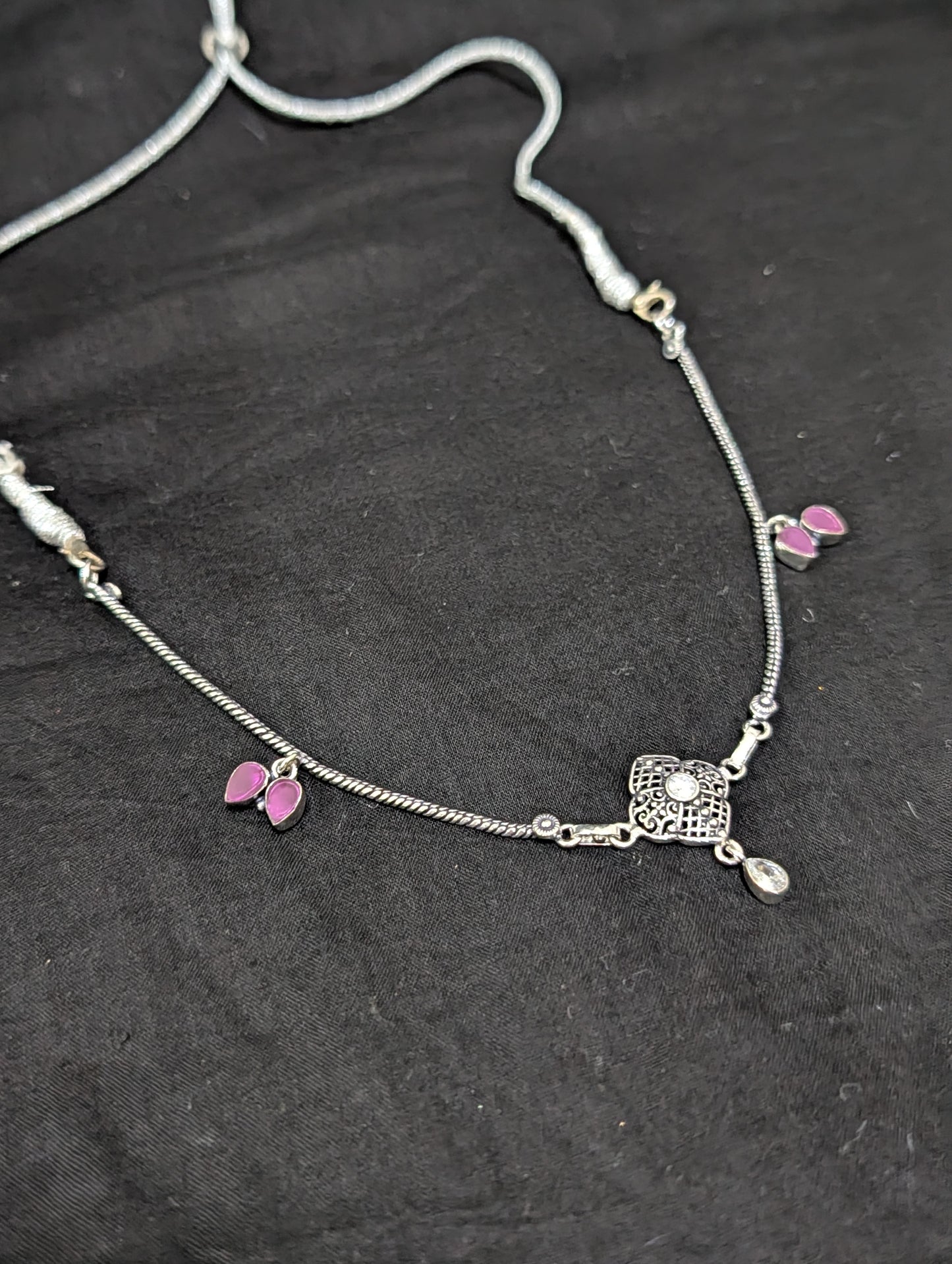 Oxidized silver CZ Choker Necklace