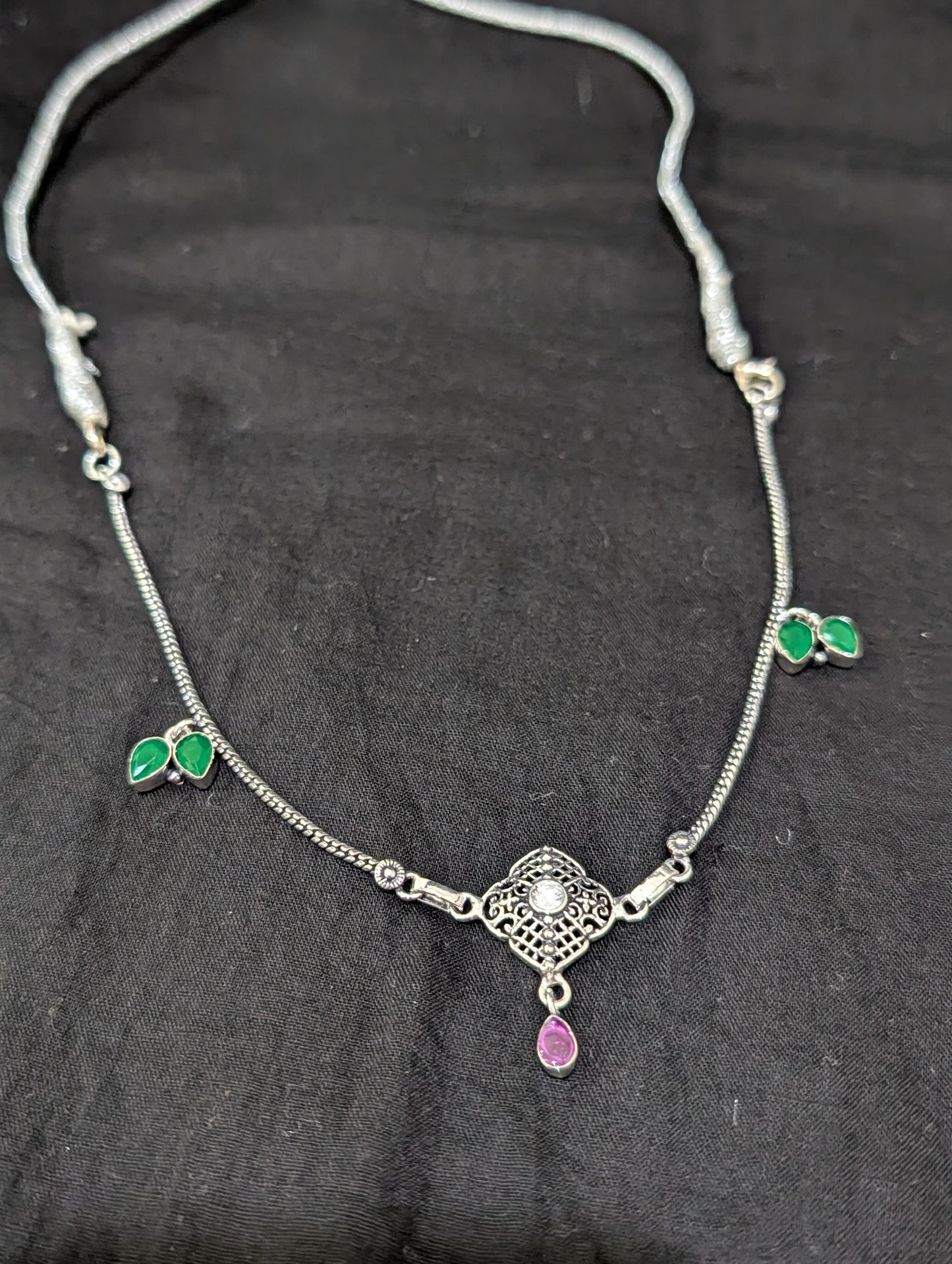 Oxidized silver CZ Choker Necklace