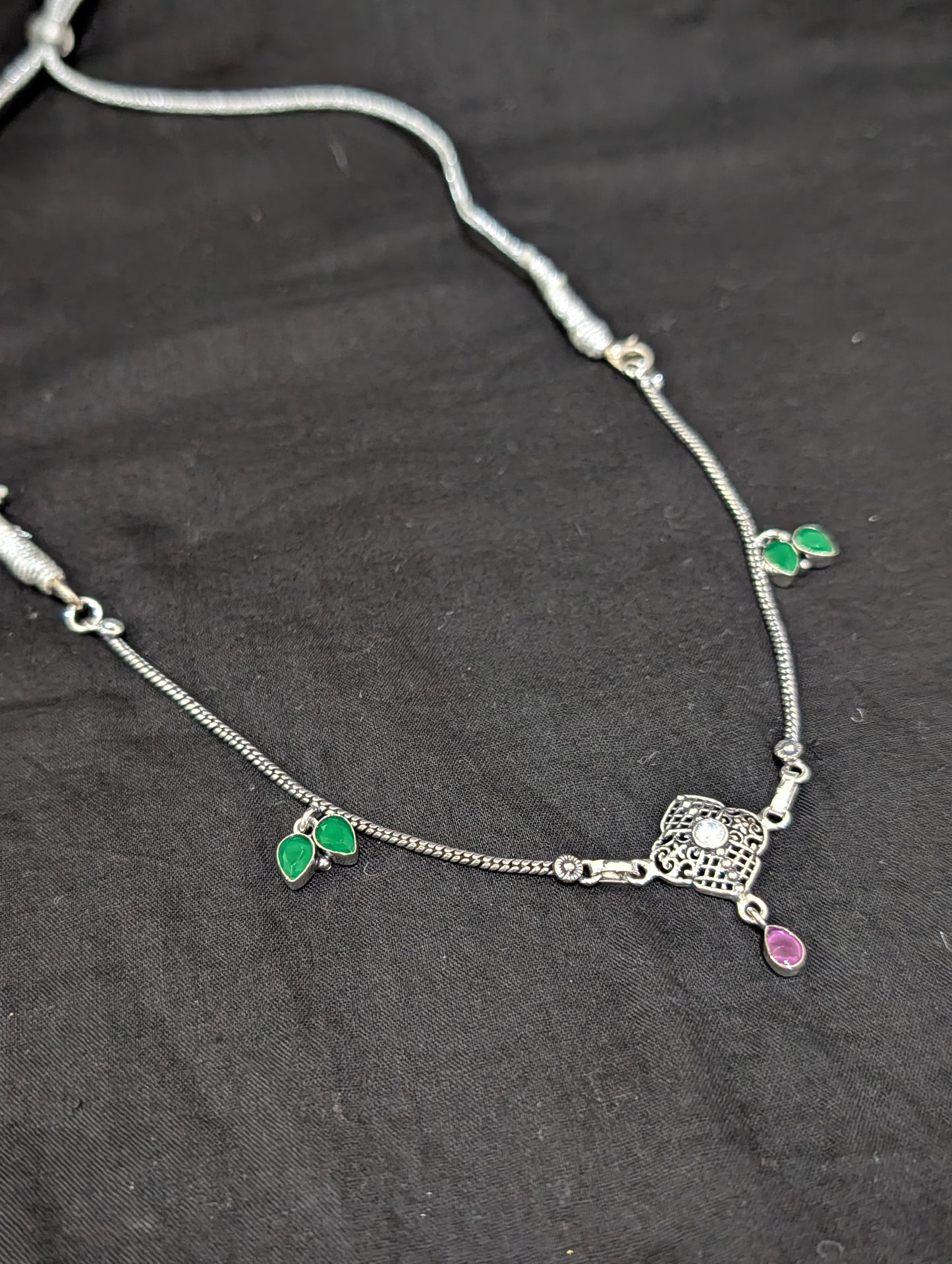 Oxidized silver CZ Choker Necklace