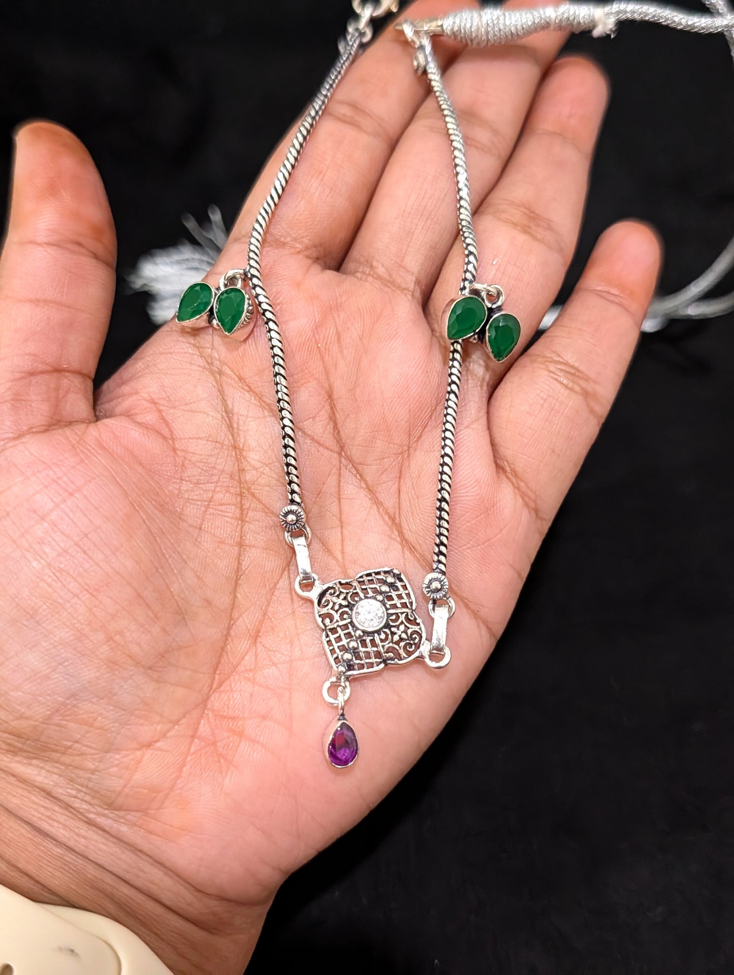 Oxidized silver CZ Choker Necklace