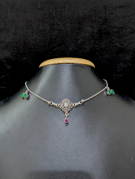 Oxidized silver CZ Choker Necklace